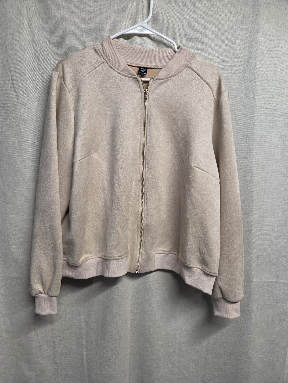 Cream Zip-Front Bomber Jacket